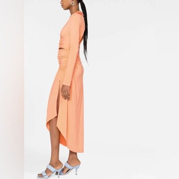 NWT- OFF-WHITE Cut-Out Draped Dress - Soft Orange- Size 42 (US 6) - Picture 4 of 14